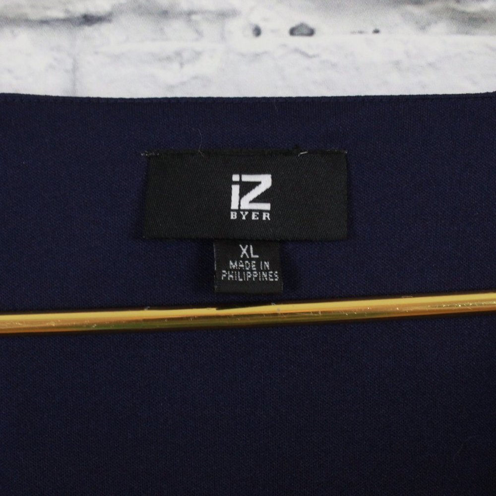 IZ BYER Navy Halter V Neck Ruffle Belted Faux Wrap Rustic Dress Size XL - Picture 7 of 10